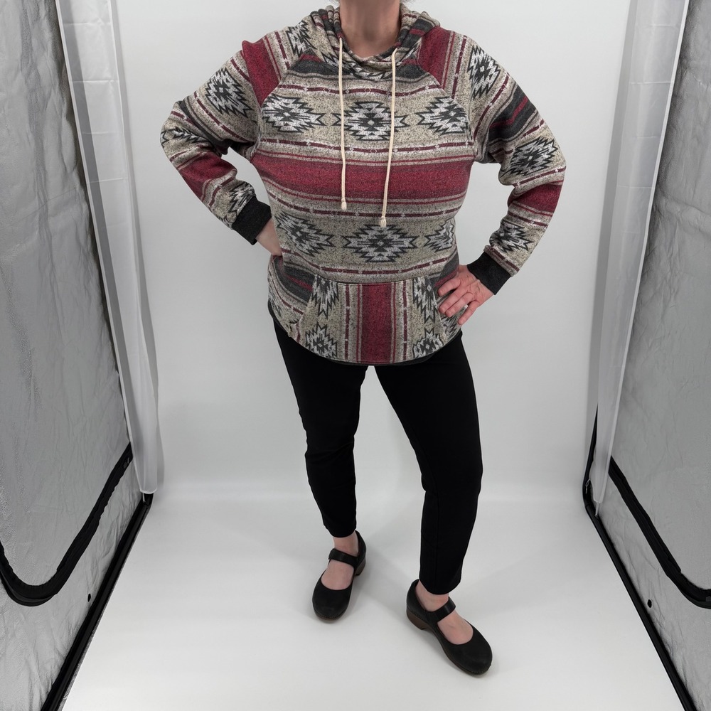 Brooklyn Cloth Aztec Hoodie Southwestern Fleece Pullover L‎ Unisex Boho Western